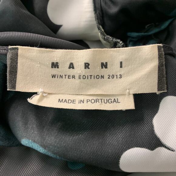 MARNI Size 6 Black Green Viscose Abstract floral 3/4 Sleeves Dress - Picture 4 of 6